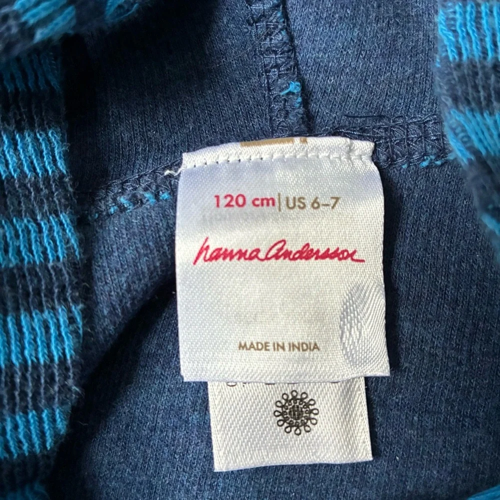 Hanna Andersson Striped Hoodie (Blue/Navy) Size 6-7 - Picture 3 of 4